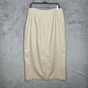 Linen Midi Pencil Skirt Plus Size 16 Minimalist High Waist Beige Workwear Office